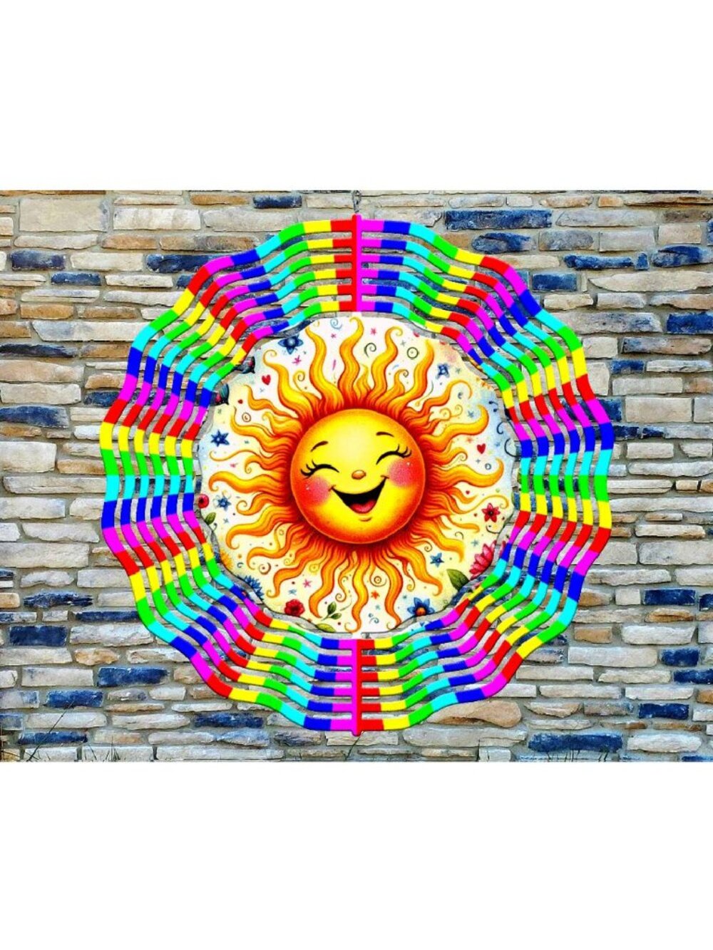 10" Colorful Happy Sun Flowers Wind Spinner Yard Decor 3D Aluminum rws-175